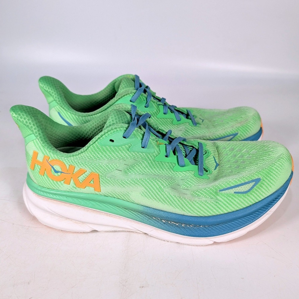 Hoka Clifton 9 Mens 11.5 D Green Running Shoes Zest Green Lake 1127895 ZLGL